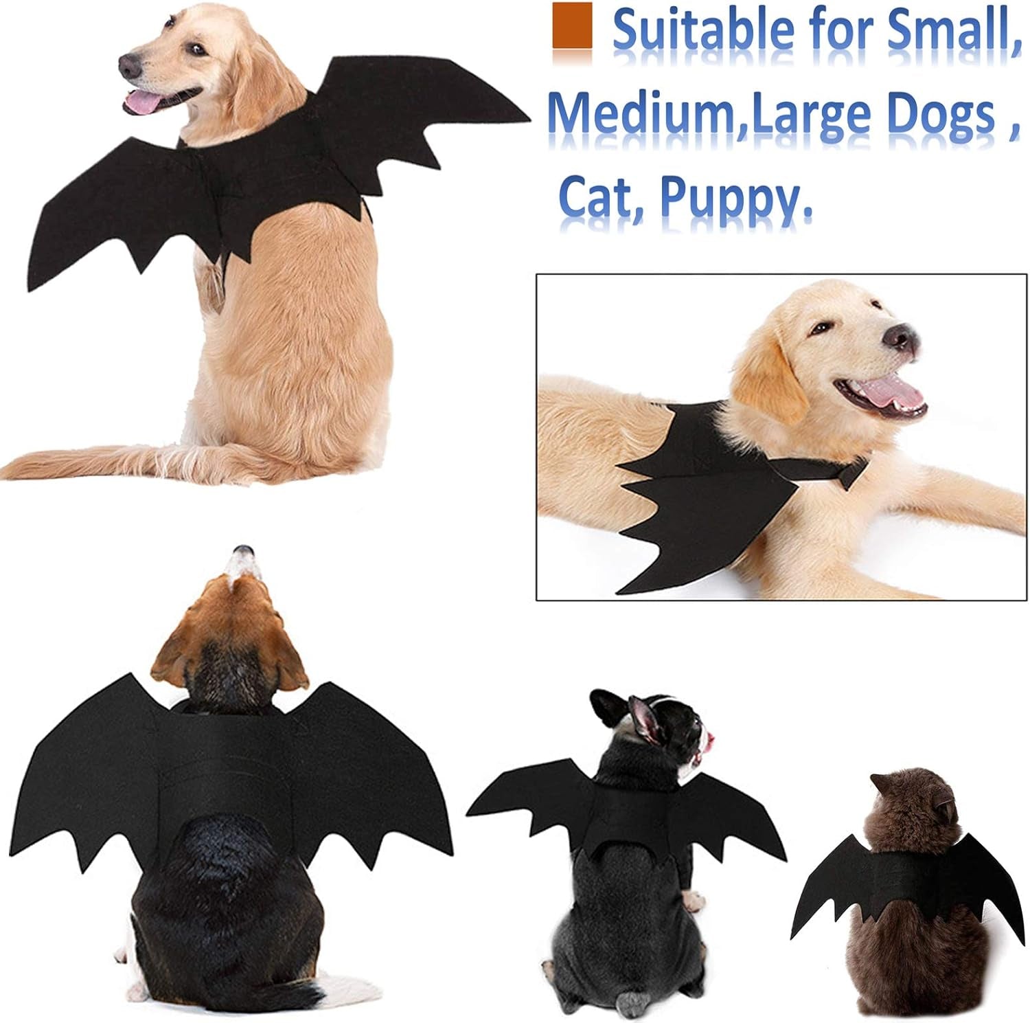 Dog Halloween Costumes, Cat Dog Bat Costume Wings Pet Bat Wings for Small Medium and Large Dog, Cat Dog Costume Funny Cat Apparel, Cosplay Clothes, Cool Dog Outfits (L)