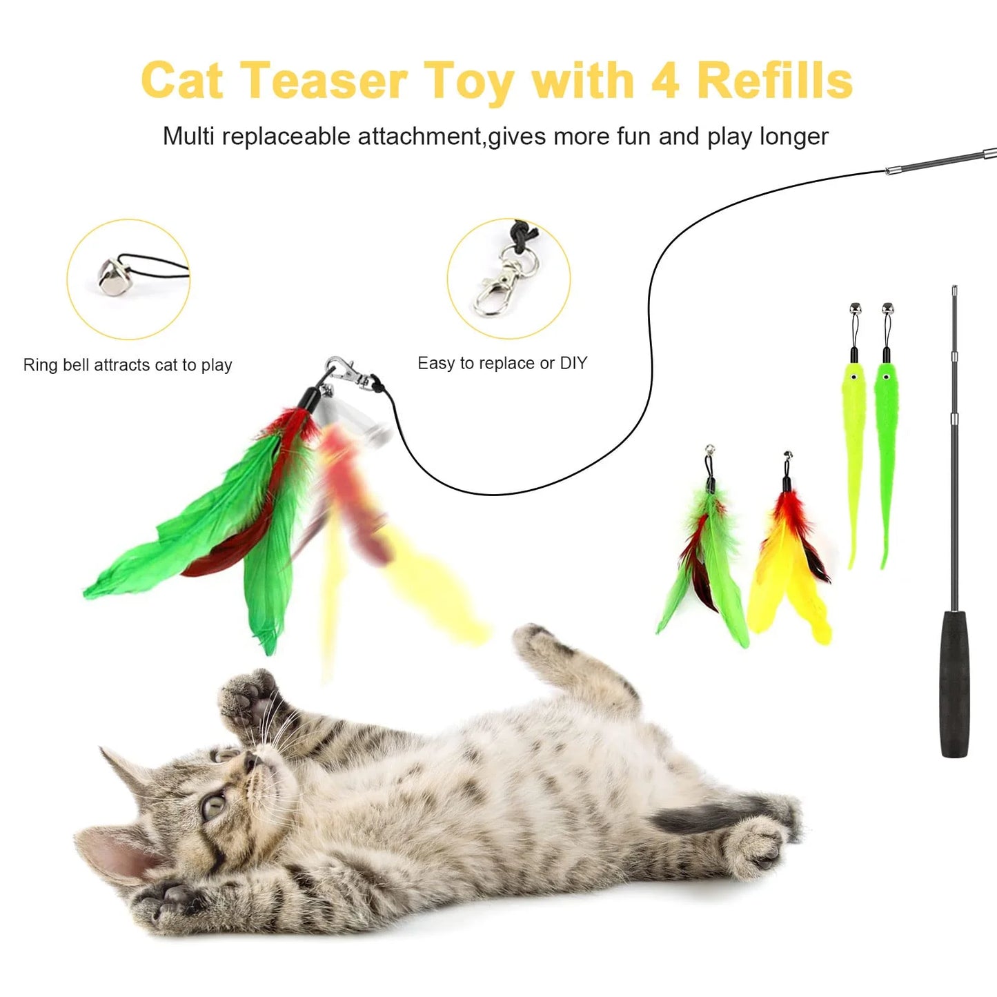 34Pcs Cat Toys Kitten Toys,Interactive Cat Toys Set with Collapsible Cat Tunnels Tent for Indoor Cats,Retractable Cat Wand Toys Catnip Toys Cat Feather Teaser Fluffy Mouse Crinkle Balls for Cat,Kitty