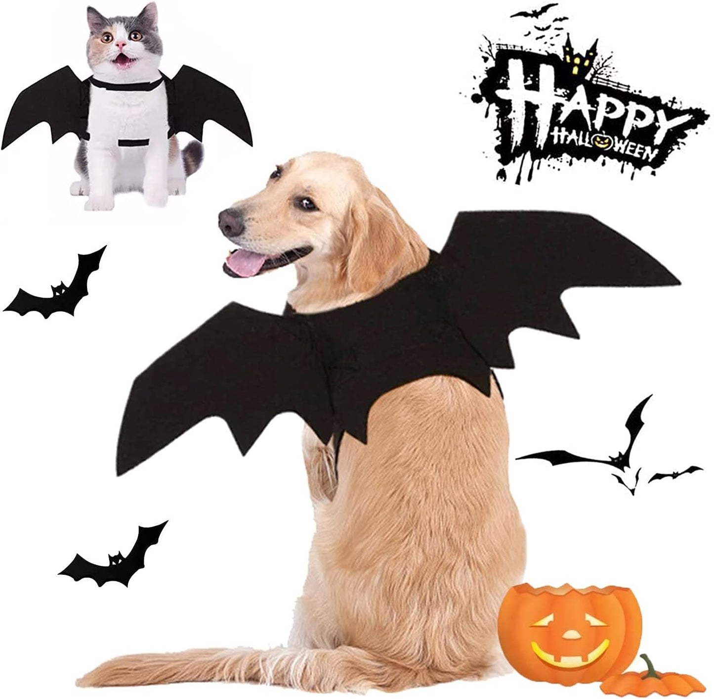 Dog Halloween Costumes, Cat Dog Bat Costume Wings Pet Bat Wings for Small Medium and Large Dog, Cat Dog Costume Funny Cat Apparel, Cosplay Clothes, Cool Dog Outfits (L)