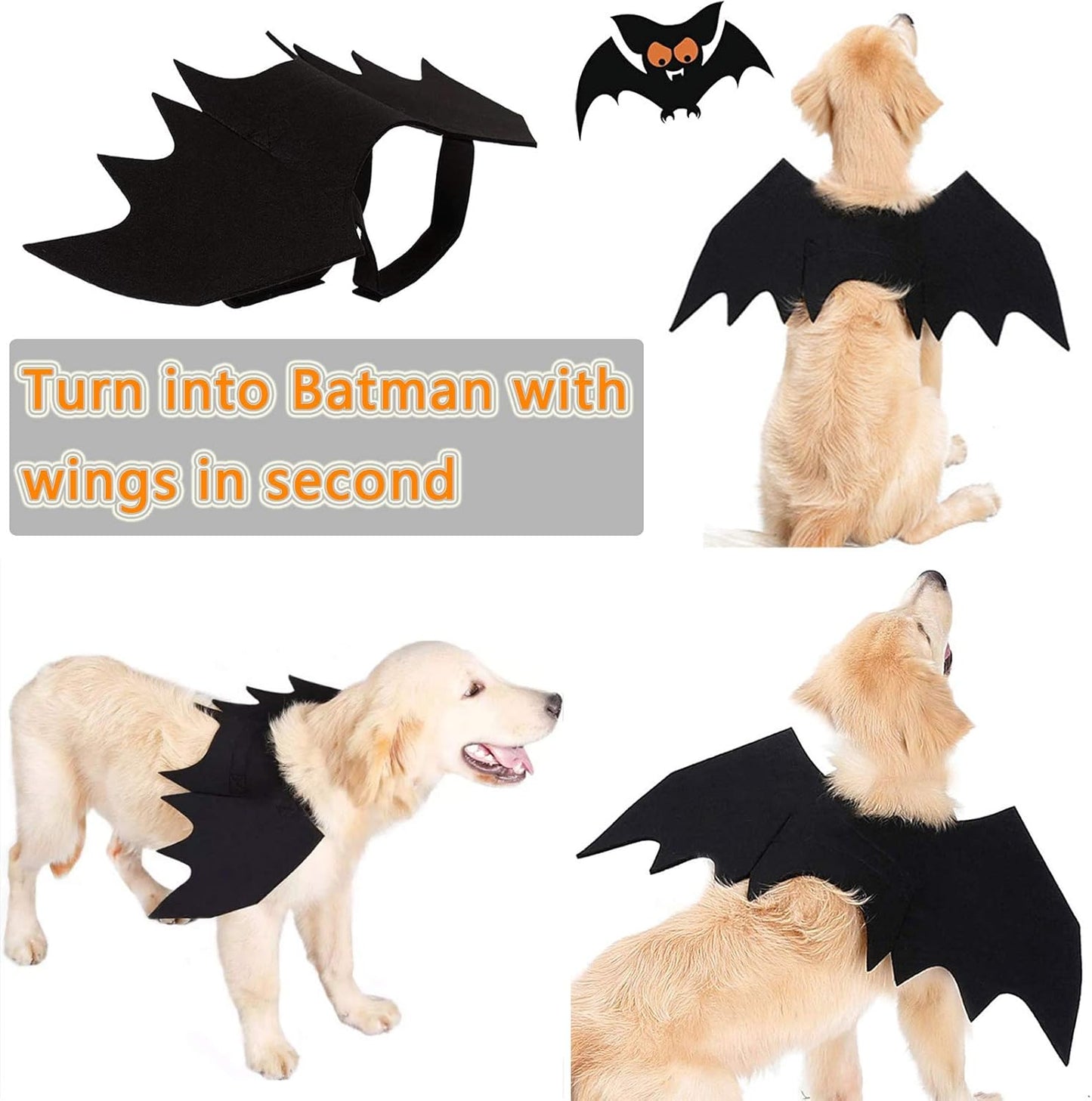 Dog Halloween Costumes, Cat Dog Bat Costume Wings Pet Bat Wings for Small Medium and Large Dog, Cat Dog Costume Funny Cat Apparel, Cosplay Clothes, Cool Dog Outfits (L)